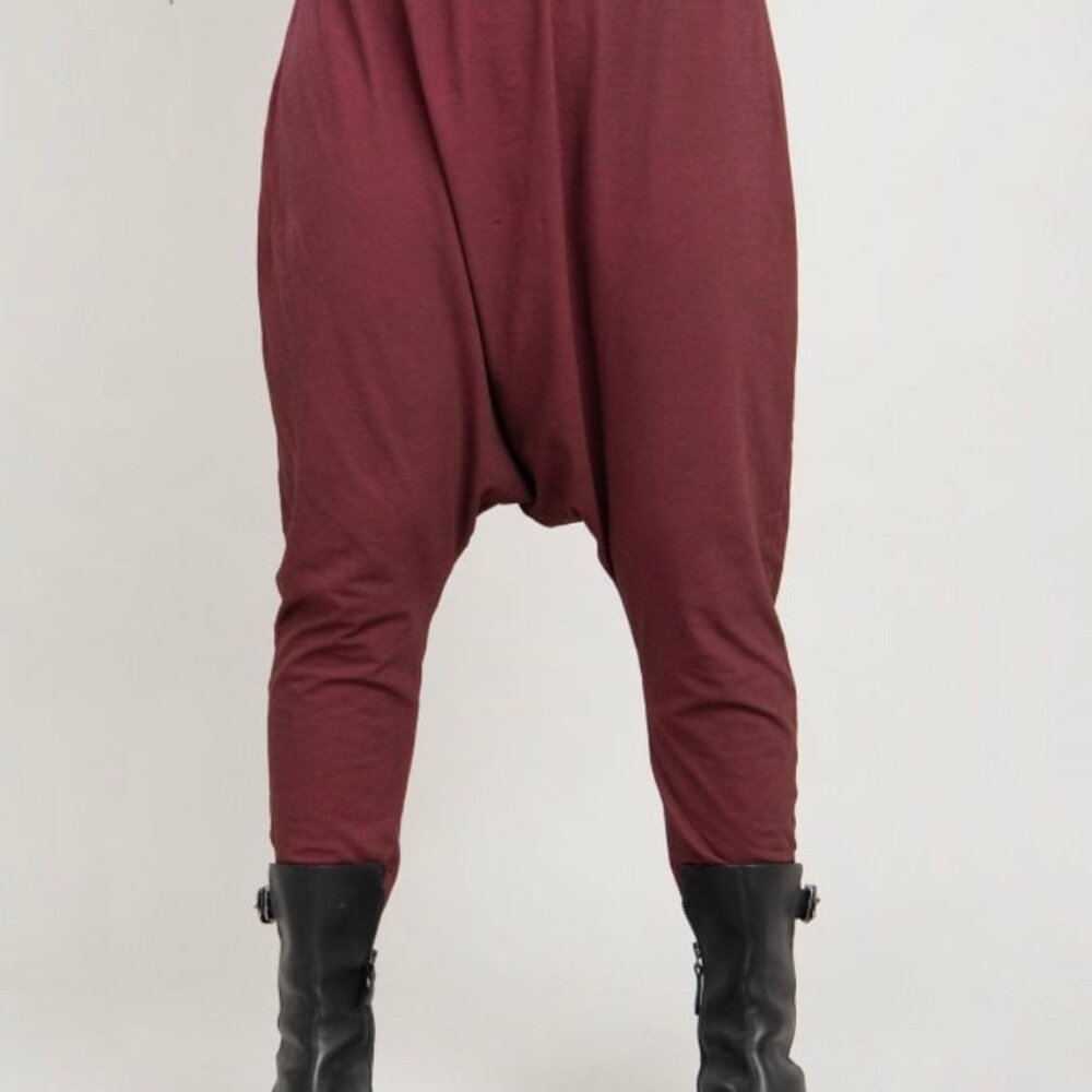 NWT RUNDHOLZ BLACK LABEL Burgundy Wine Color Drop Crotch Pants Leggings  XL